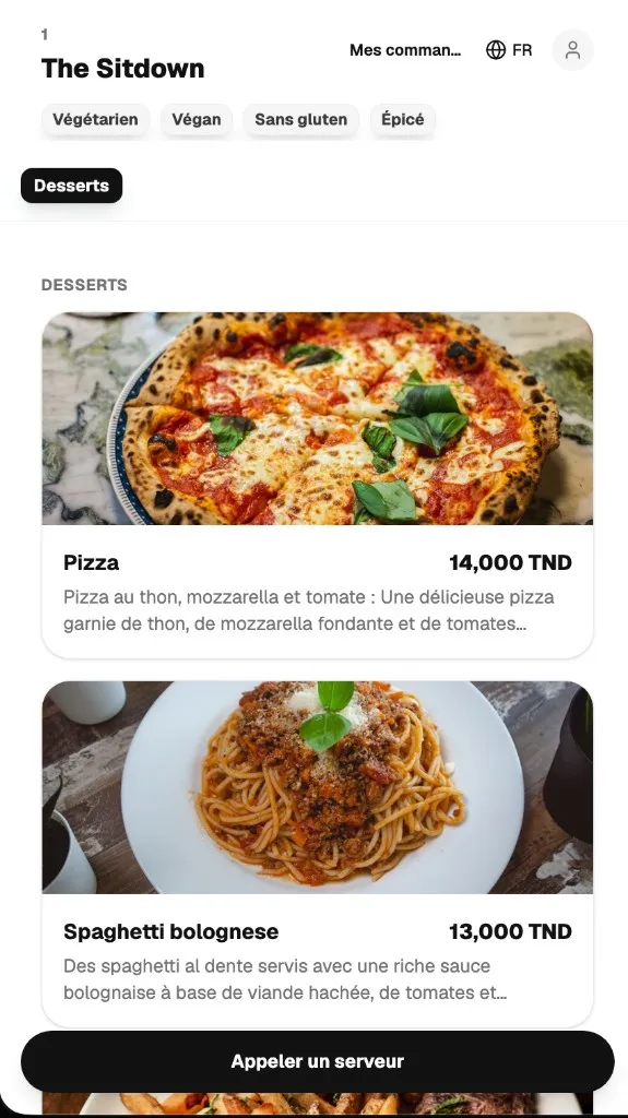 Marahbe guest menu — browse dishes and call the waiter