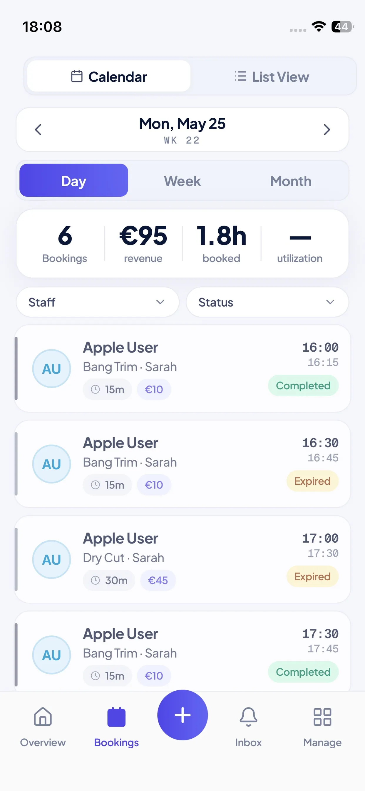Rizervia Pro app — manage bookings and clients